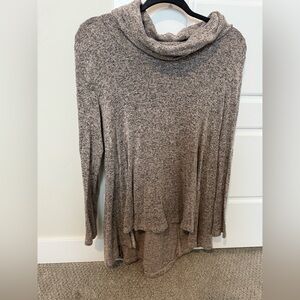 Cowl neck long sleeve lightweight high low sweater